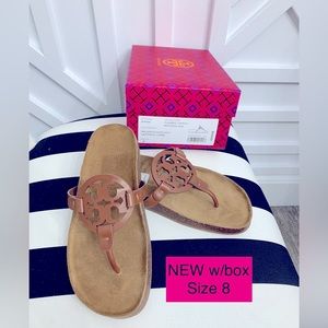 SOLD! NEW Tory Burch cloud miller logo leather sandals size 8 brown
